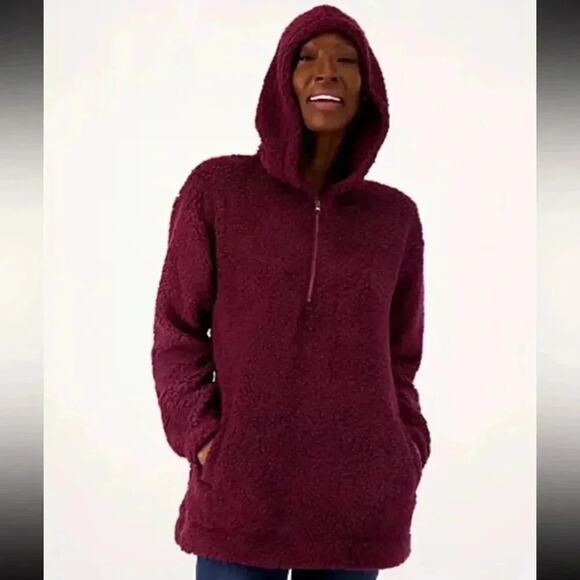 Koolaburra by Ugg Sherpa burgundy, Quarter Zip Sweatshirt hoodie, Shacket cozy - Picture 1 of 11